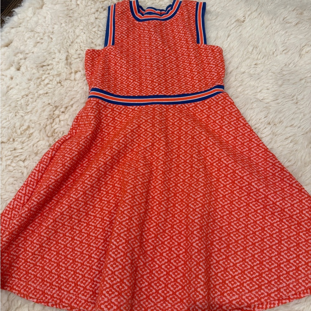 Janie and Jack Girls Orange Patterned Knit Dress with Blue Trim Size 10